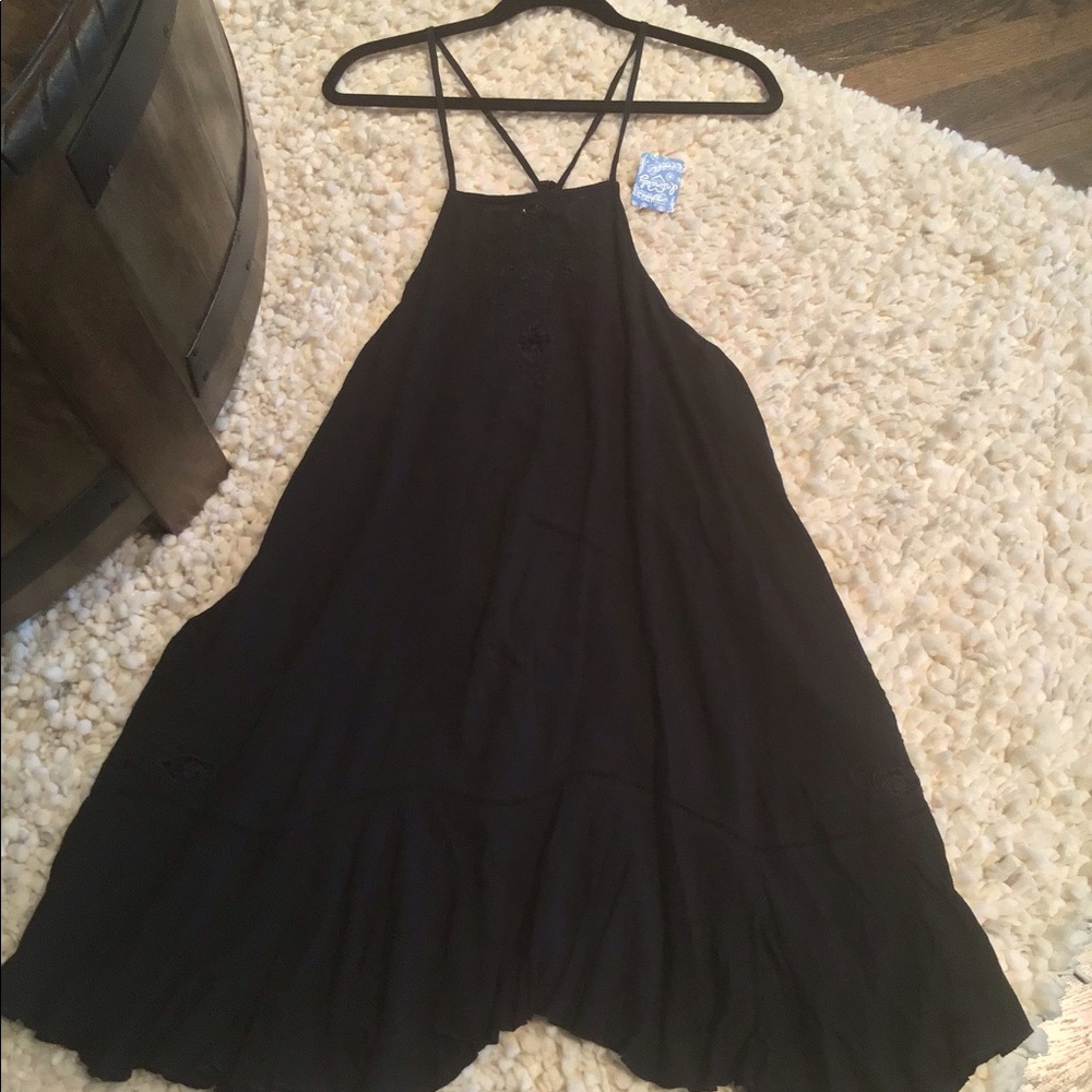 Free People Black sun dress with embroidery
